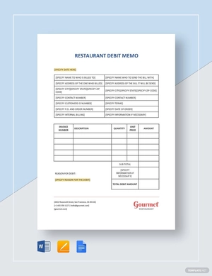 Restaurant Debit Memo Template