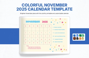 Colorful November 2025 Calendar