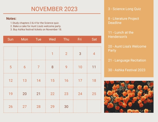 November 2023 Photo Calendar Template