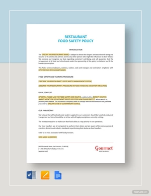 Restaurant Food Safety Policy Template