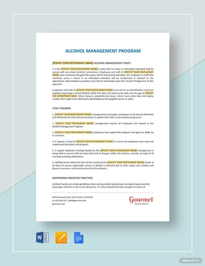 Restaurant Alcohol Management Program Template