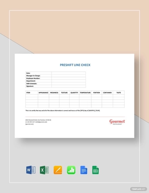 Restaurant Preshift Line Check Template