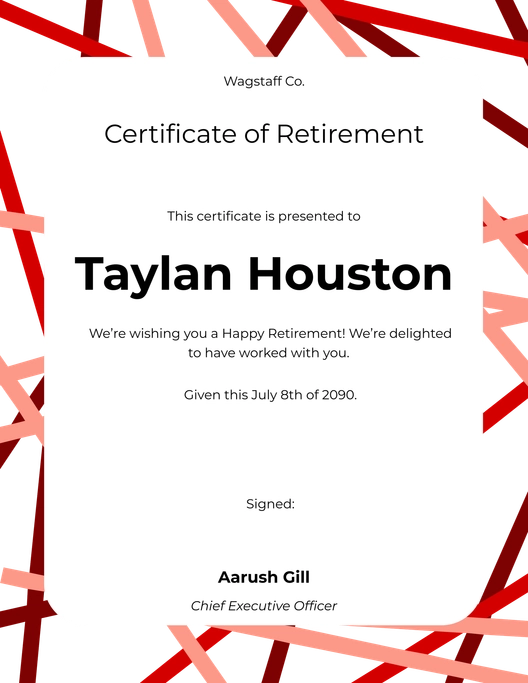 Happy Retirement Certificate
