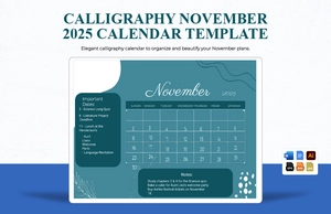 Calligraphy November 2025 Calendar