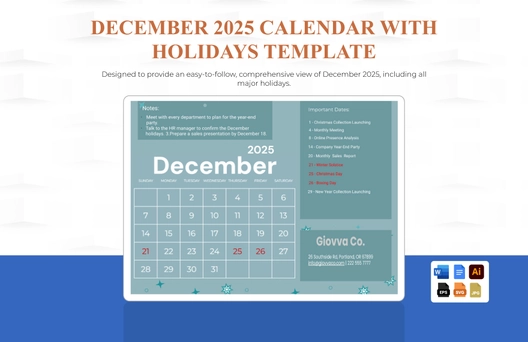 December 2025 Calendar  With Holidays