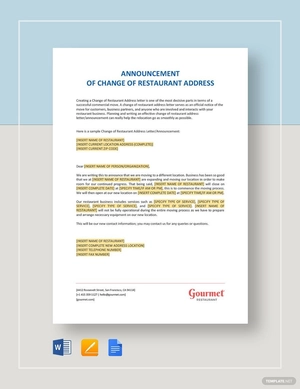 Announcement of Change of Restaurant Address Template
