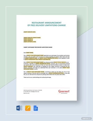 Restaurant Announcement of Delivery Limitations Change Template