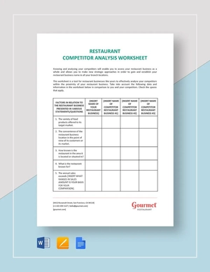 Restaurant Competitor Analysis Worksheet Template