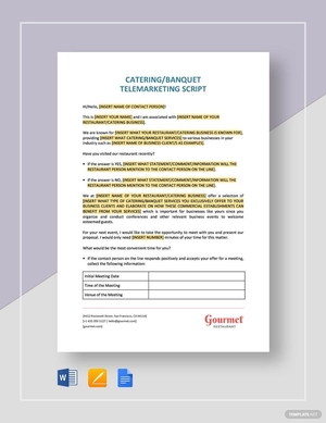 Catering Banquet Telemarketing Script Template
