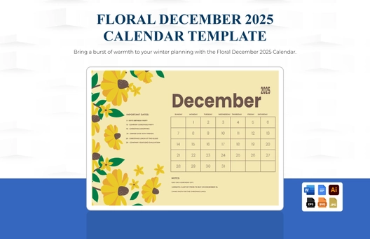 Floral December 2025 Calendar