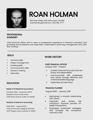 Free Modern Chief Financial Officer Resume Template to Edit Online