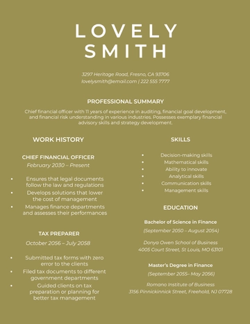 Free Sample Chief Financial Officer Resume Template to Edit Online