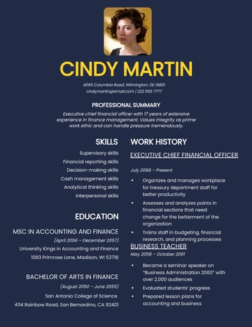 Free Executive Chief Financial Officer Resume Template to Edit Online