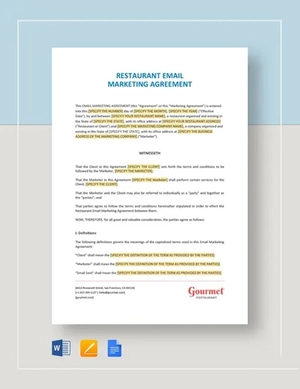 Restaurant Email Marketing Agreement Template