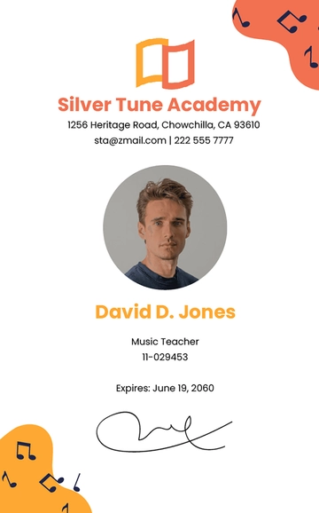Music Teacher ID Card Template