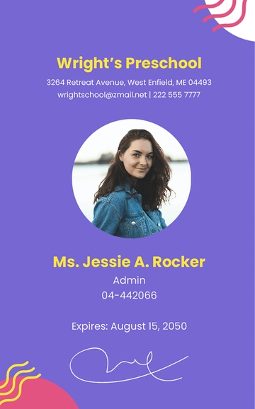 Preschool Teacher ID Card Template