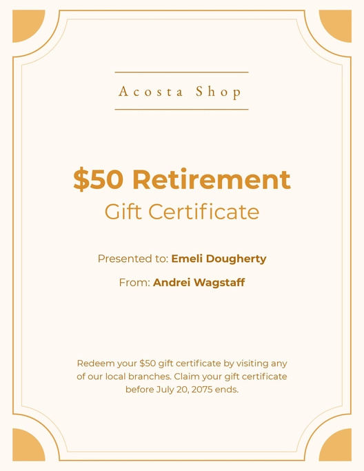 Sample Retirement Gift Certificate Template