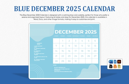 Blue December 2025 Calendar