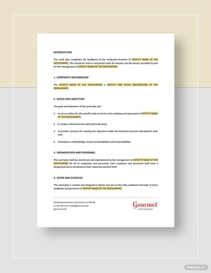 Restaurant Work Plan Template