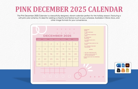 Pink December 2025 Calendar