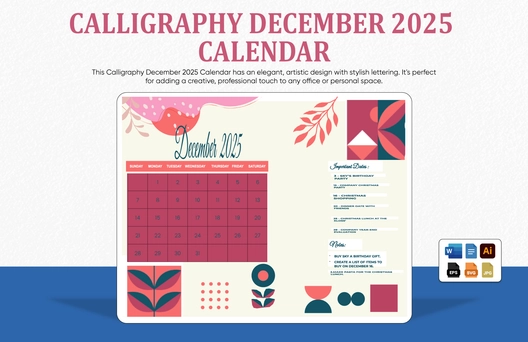 Calligraphy December 2025 Calendar
