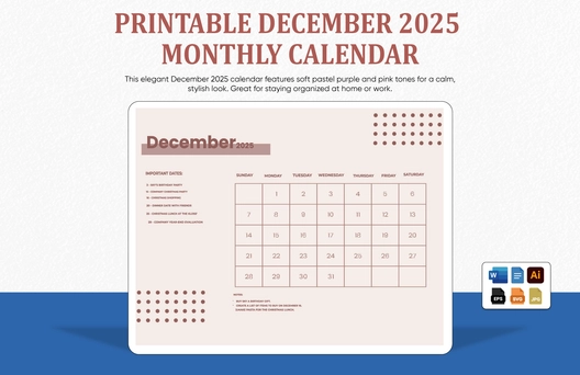 Printable December 2025 Monthly Calendar