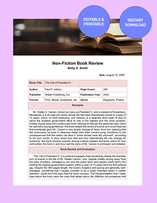 Non Fiction Book Review Template