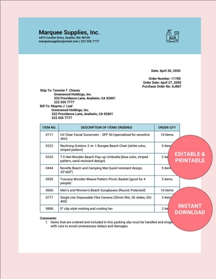Vacation Packing Slip Template