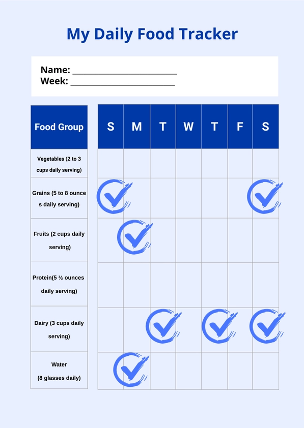 Daily Food Chart Daily Food Chart