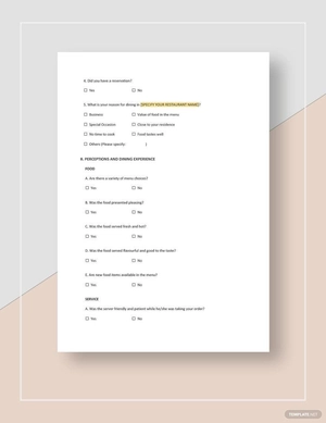 Restaurant Guest Survey Template
