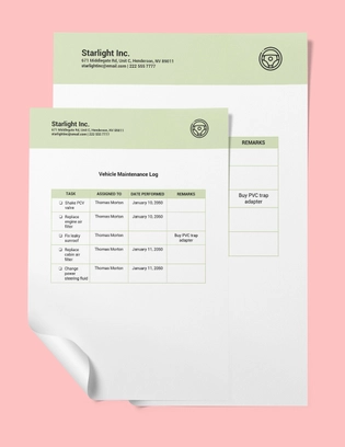 Vehicle Maintenance Log Template