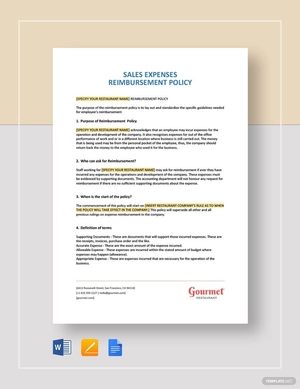 Restaurant Sales Expenses Reimbursement Policy Template
