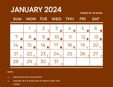 Free January 2024 Calendar With Moon Phases Template to Edit Online