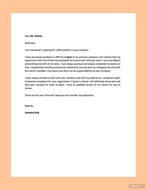 BPO Resume Cover Letter