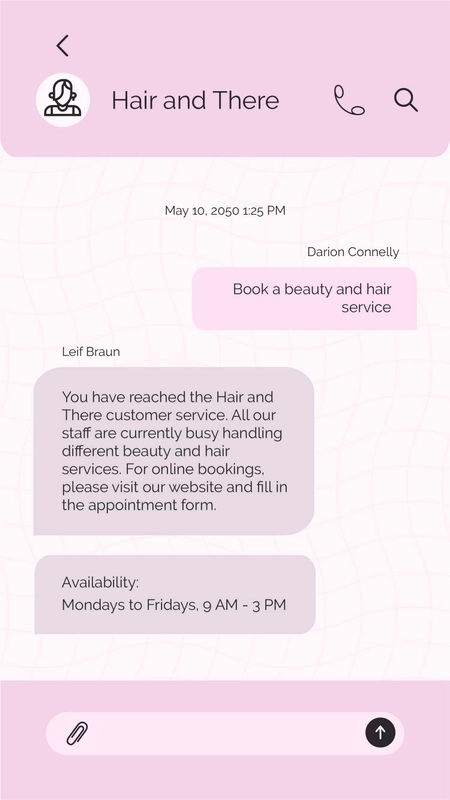 Reception Phone Message Template