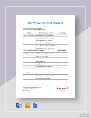 Restaurant Expense Statement Template