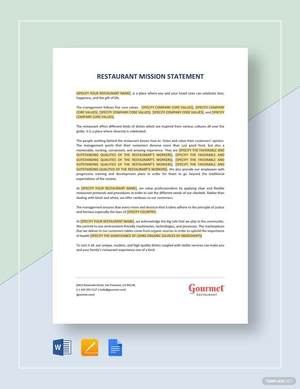 Restaurant Mission Statement Template Restaurant Mission Statement Template