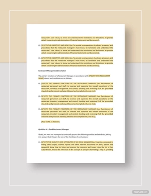 Restaurant Manager Training Manual Template