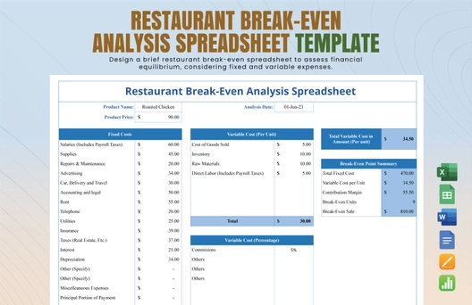 Restaurant Break-Even Analysis Spreadsheet Template