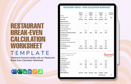 Restaurant Break-Even Calculation Worksheet Template