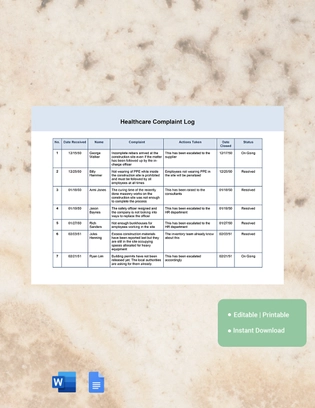 Construction Complaint Log Template Construction Complaint Log Template