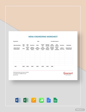 Restaurant Menu Engineering Worksheet Template