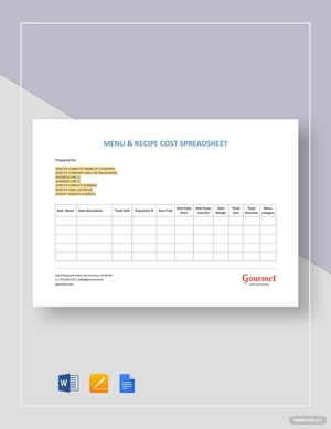 Menu & Recipe Cost Spreadsheet Template Menu & Recipe Cost Spreadsheet Template