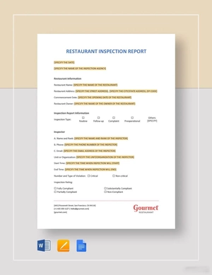 Restaurant Inspection Report Template Restaurant Inspection Report Template