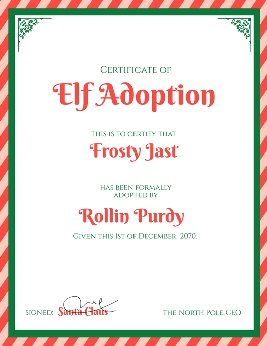 Elf Adoption Certificate Template