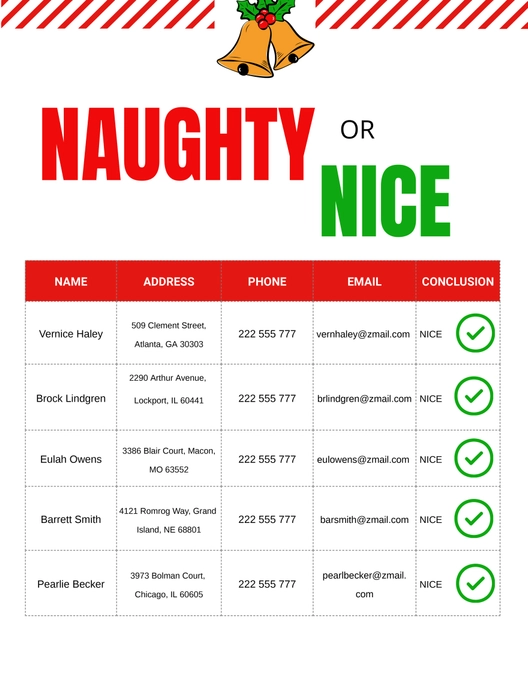 Christmas Elf List Template