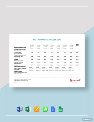 Restaurant Manager Log Template