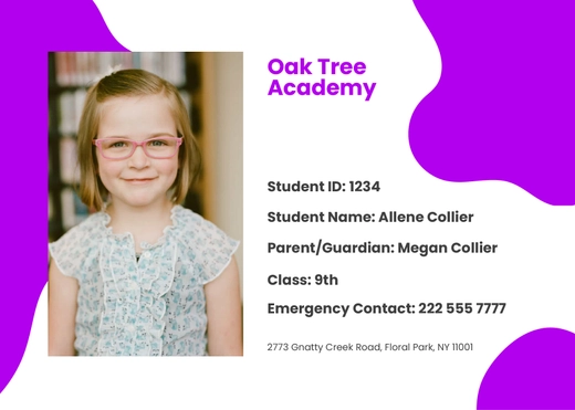 Student Info Card Template