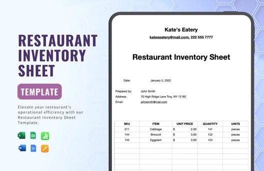 Restaurant Inventory Sheet Template