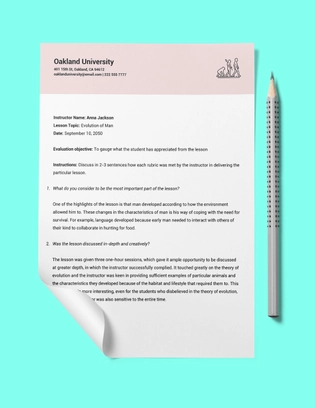 Lesson Evaluation For Students Lesson Evaluation For Students